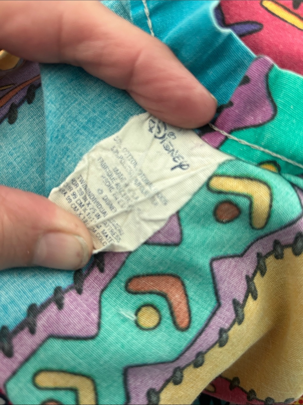 Vtg Disney Kid’s Twin Bed Sheet Striped Colorful Stitched Pattern - Picture 3 of 3